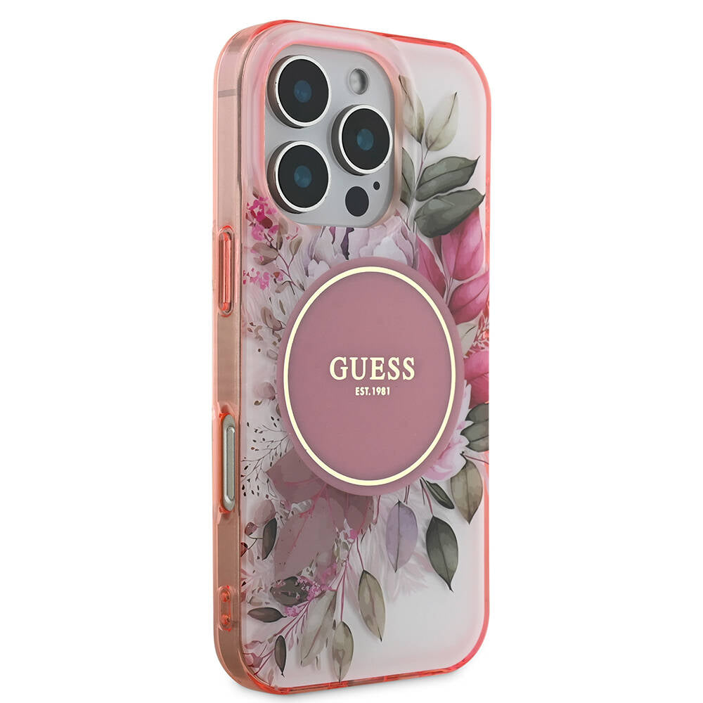 iPhone 16 Pro Kılıf Guess Orijinal Lisanslı M-safe Şarj Özellikli Flower Tonal Circle Kılıf