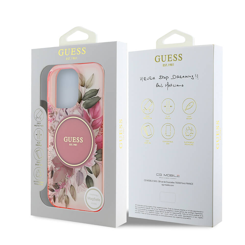 iPhone 16 Pro Kılıf Guess Orijinal Lisanslı M-safe Şarj Özellikli Flower Tonal Circle Kılıf