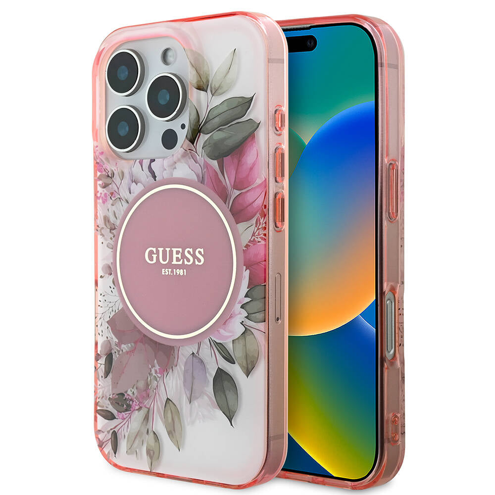 iPhone 16 Pro Kılıf Guess Orijinal Lisanslı M-safe Şarj Özellikli Flower Tonal Circle Kılıf