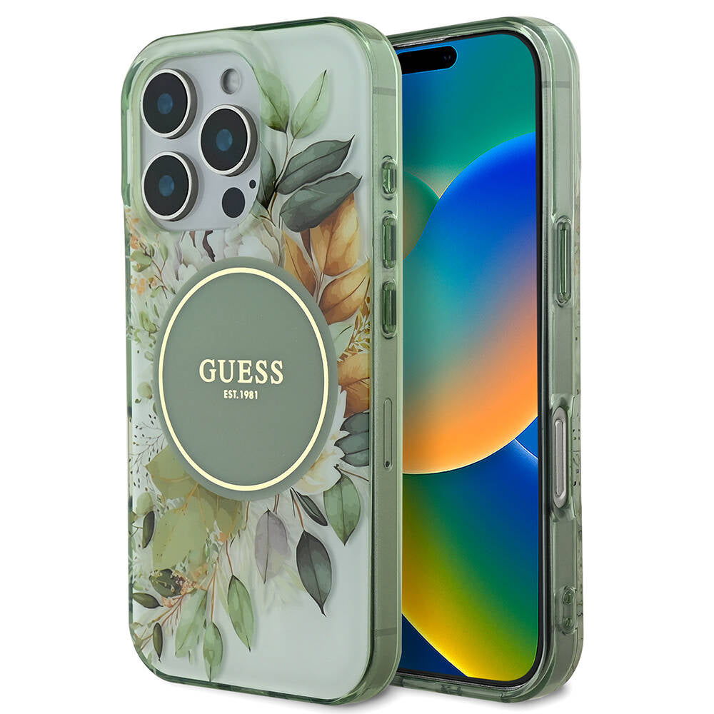 iPhone 16 Pro Kılıf Guess Orijinal Lisanslı M-safe Şarj Özellikli Flower Tonal Circle Kılıf