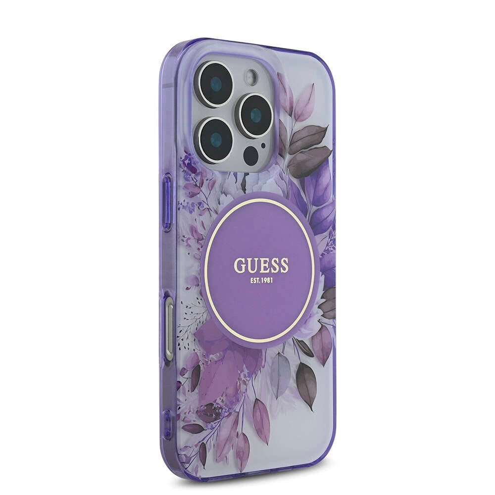 iPhone 16 Pro Kılıf Guess Orijinal Lisanslı M-safe Şarj Özellikli Flower Tonal Circle Kılıf