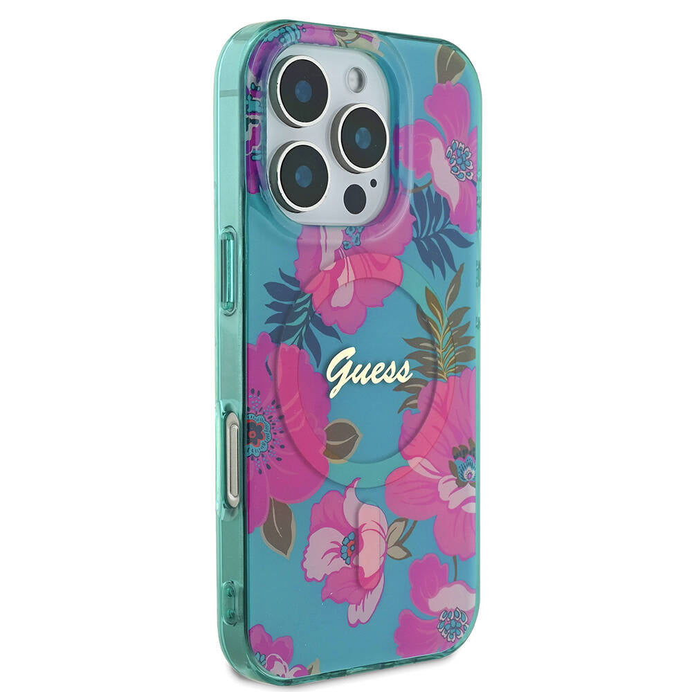 iPhone 16 Pro Kılıf Guess Orijinal Lisanslı M-safe Şarj Özellikli Flower Tone On Tone Ring Kılıf