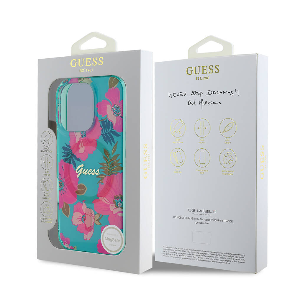 iPhone 16 Pro Kılıf Guess Orijinal Lisanslı M-safe Şarj Özellikli Flower Tone On Tone Ring Kılıf