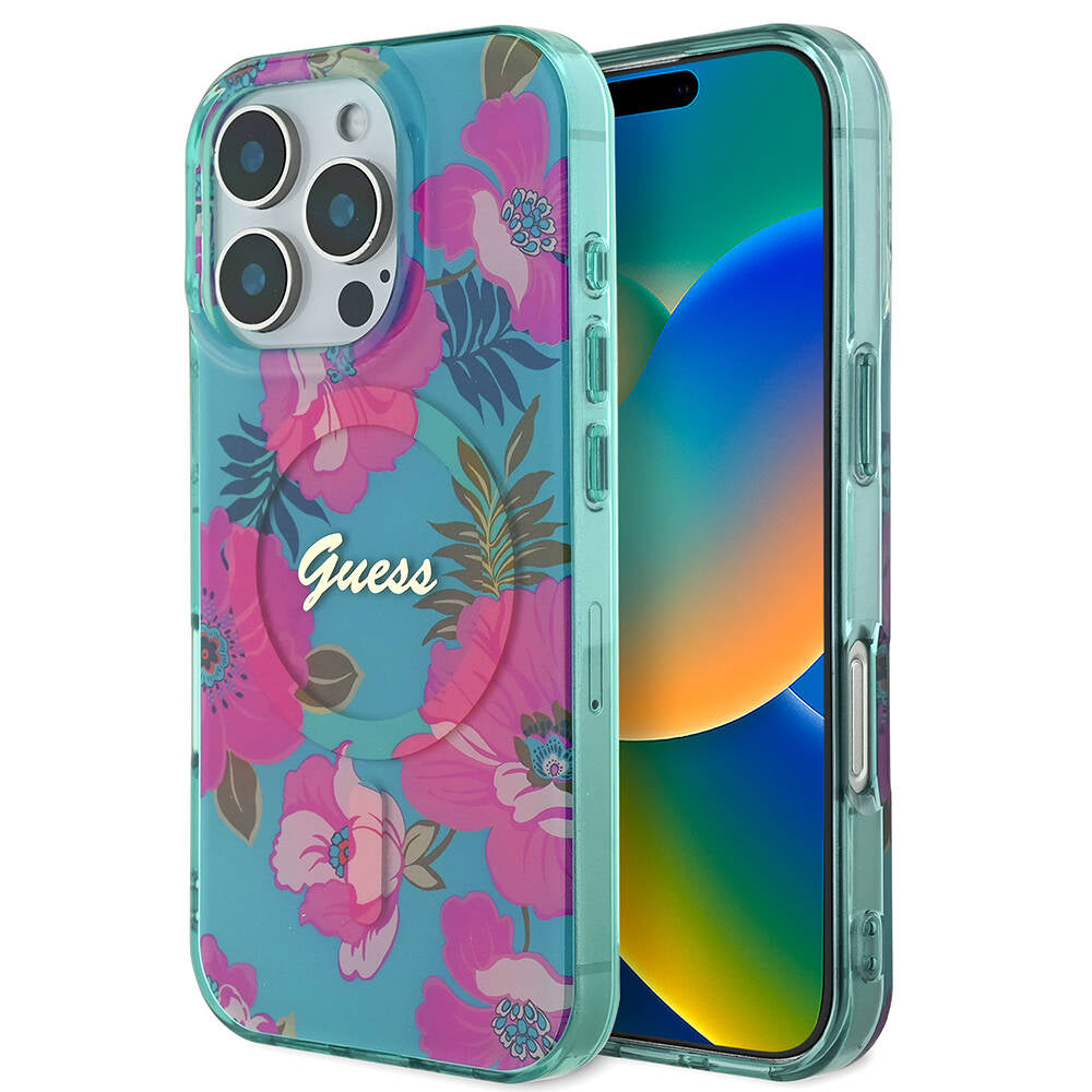 iPhone 16 Pro Kılıf Guess Orijinal Lisanslı M-safe Şarj Özellikli Flower Tone On Tone Ring Kılıf