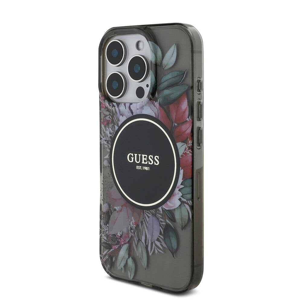 iPhone 16 Pro Kılıf Guess Orijinal Lisanslı M-safe Şarj Özellikli IML Baskılı Çiçek İnci Bileklikli Kılıf