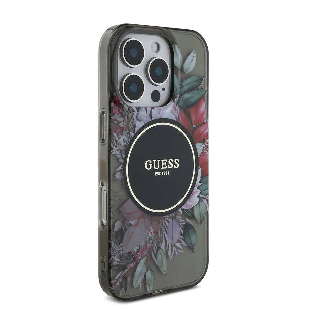 iPhone 16 Pro Kılıf Guess Orijinal Lisanslı M-safe Şarj Özellikli IML Baskılı Çiçek İnci Bileklikli Kılıf