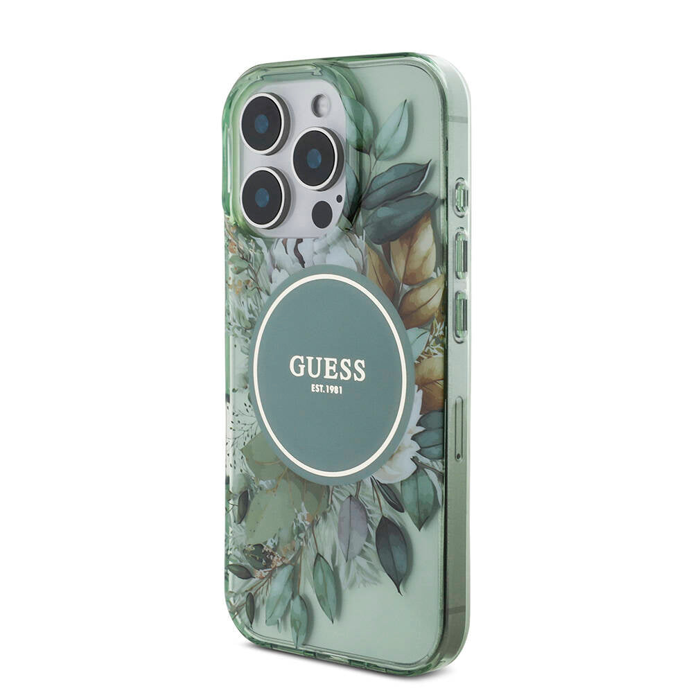 iPhone 16 Pro Kılıf Guess Orijinal Lisanslı M-safe Şarj Özellikli IML Baskılı Çiçek İnci Bileklikli Kılıf
