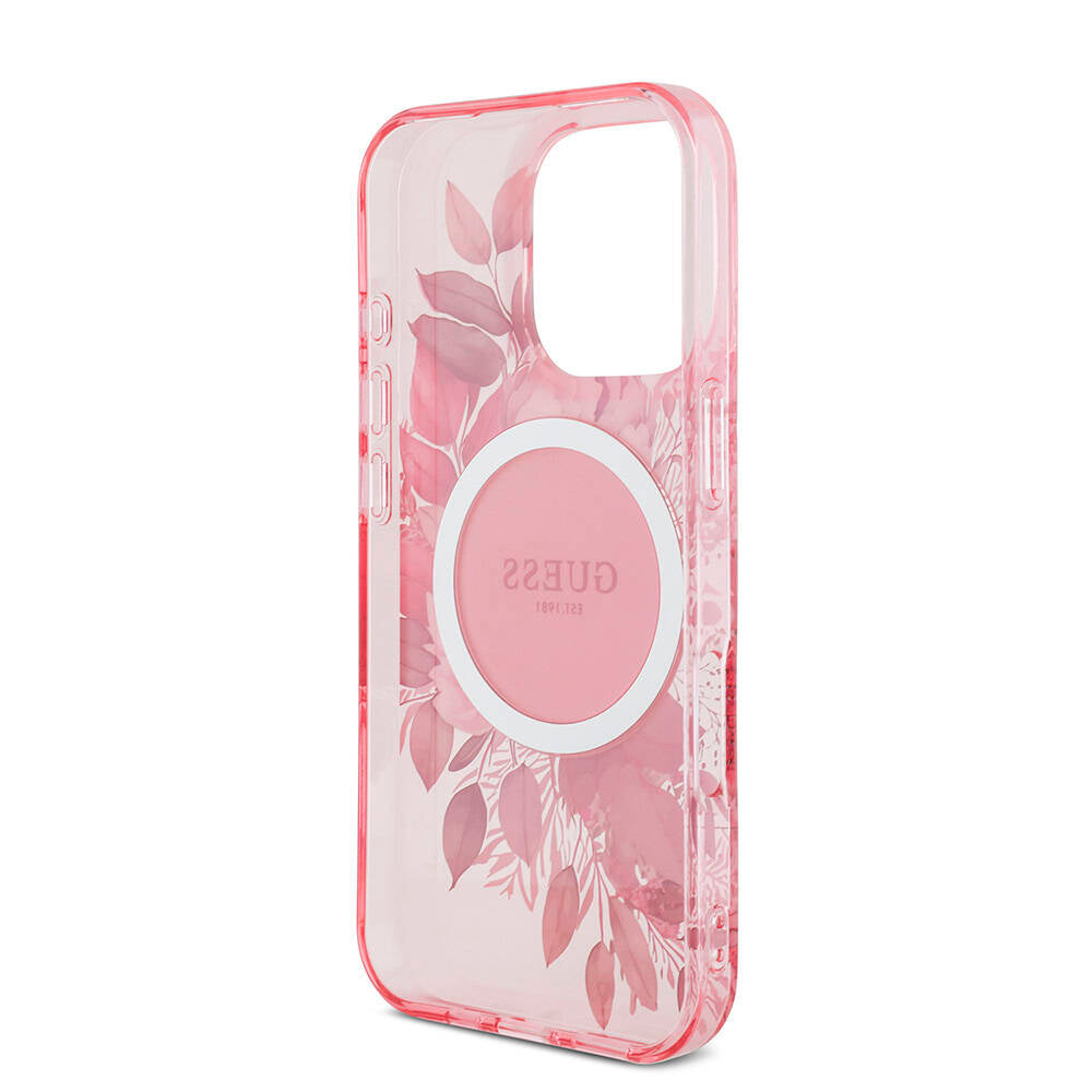 iPhone 16 Pro Kılıf Guess Orijinal Lisanslı M-safe Şarj Özellikli IML Baskılı Çiçek İnci Bileklikli Kılıf