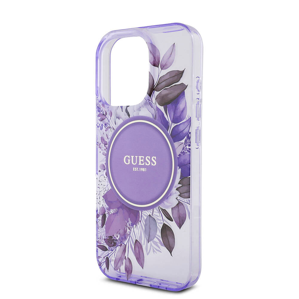 iPhone 16 Pro Kılıf Guess Orijinal Lisanslı M-safe Şarj Özellikli IML Baskılı Çiçek İnci Bileklikli Kılıf