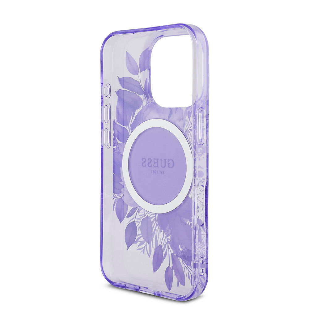 iPhone 16 Pro Kılıf Guess Orijinal Lisanslı M-safe Şarj Özellikli IML Baskılı Çiçek İnci Bileklikli Kılıf