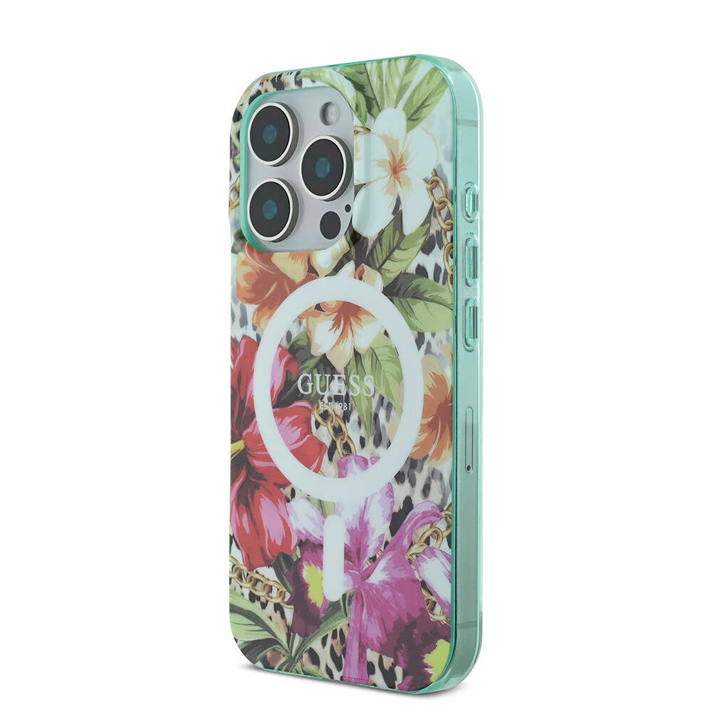 iPhone 16 Pro Kılıf Guess Orijinal Lisanslı M-safe Şarj Özellikli IML Baskılı Jungle Ring Kılıf