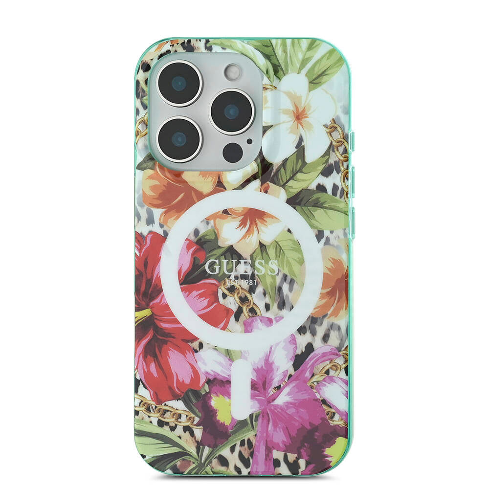 iPhone 16 Pro Kılıf Guess Orijinal Lisanslı M-safe Şarj Özellikli IML Baskılı Jungle Ring Kılıf