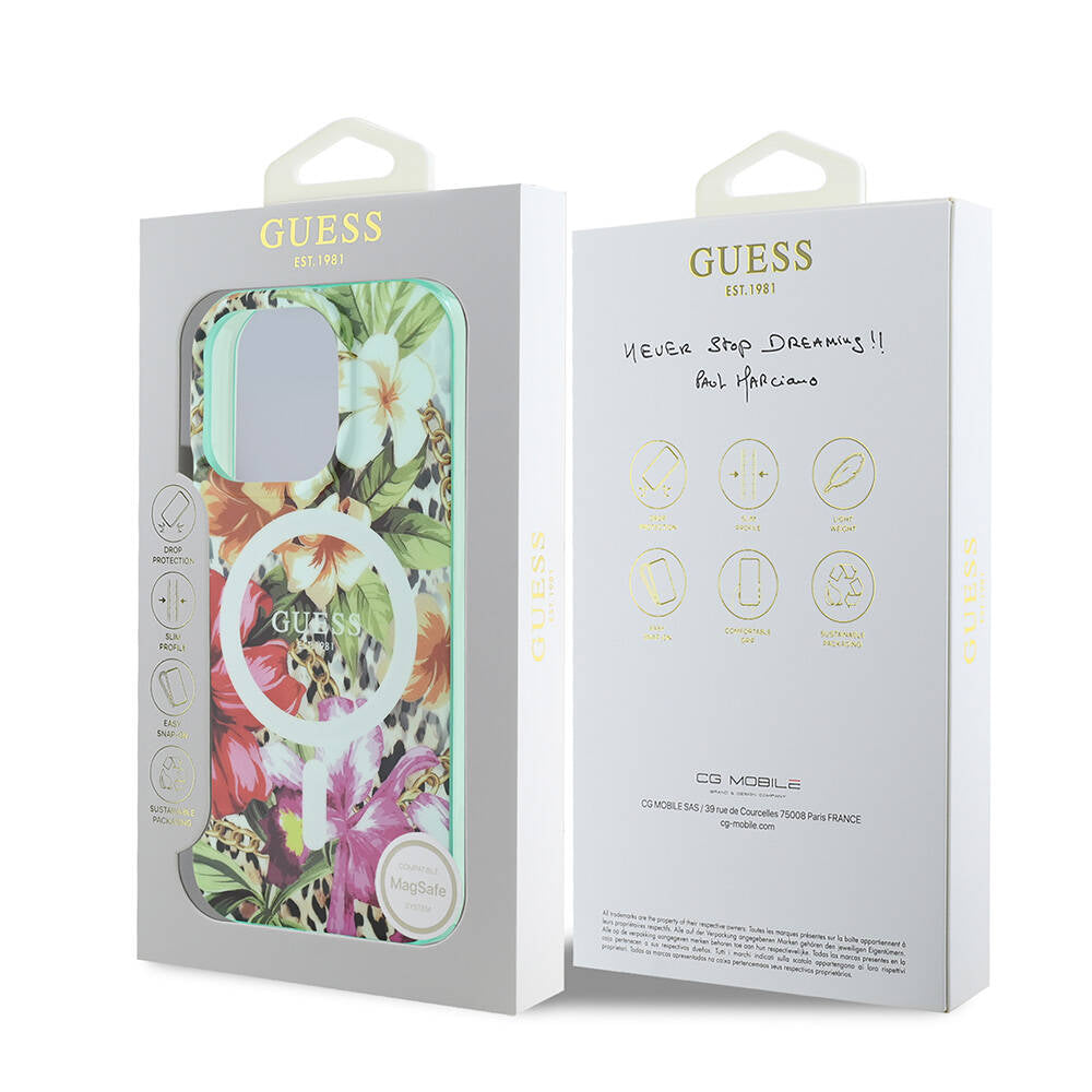 iPhone 16 Pro Kılıf Guess Orijinal Lisanslı M-safe Şarj Özellikli IML Baskılı Jungle Ring Kılıf