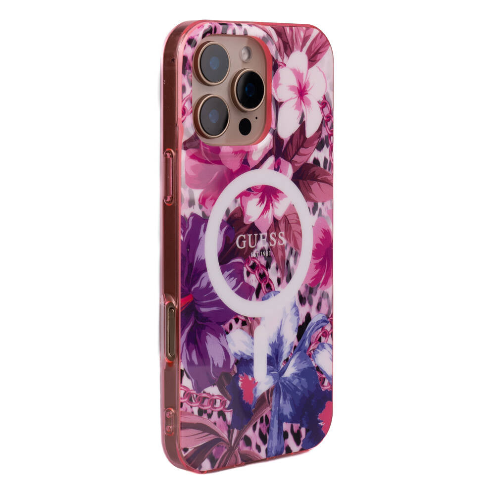 iPhone 16 Pro Kılıf Guess Orijinal Lisanslı M-safe Şarj Özellikli IML Baskılı Jungle Ring Kılıf