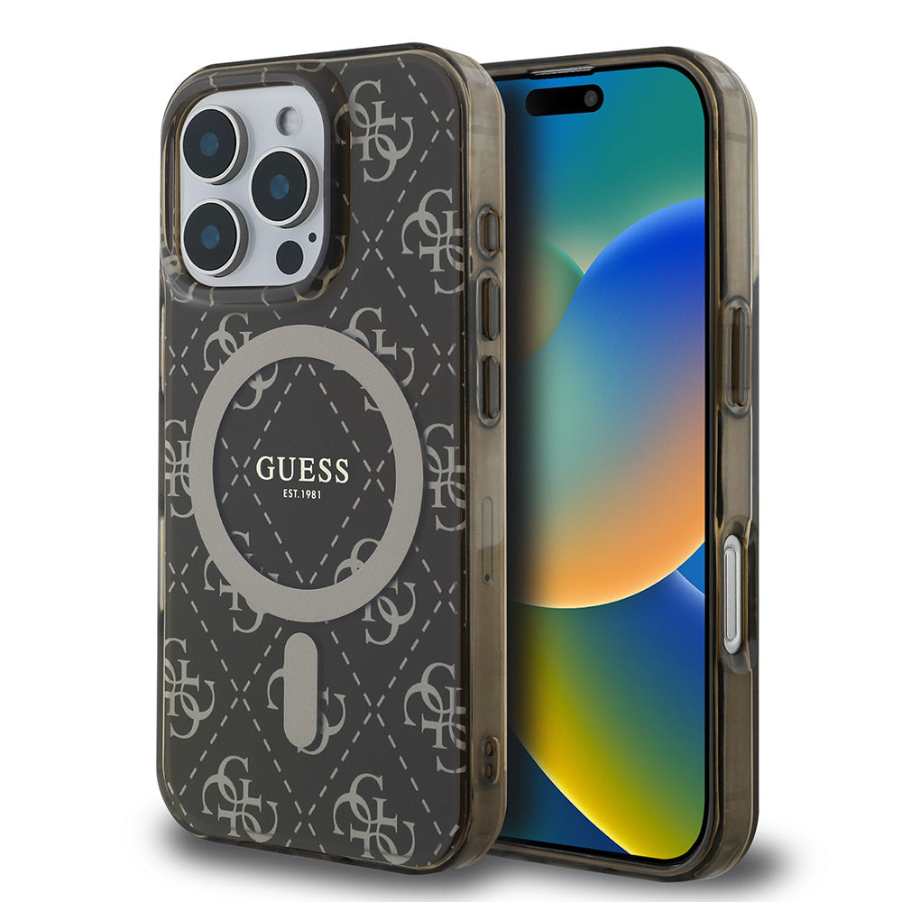 iPhone 16 Pro Kılıf Guess Orijinal Lisanslı M-safe Şarj Özellikli IML Baskılı Klasik Logolu 4G Desenli Kılıf