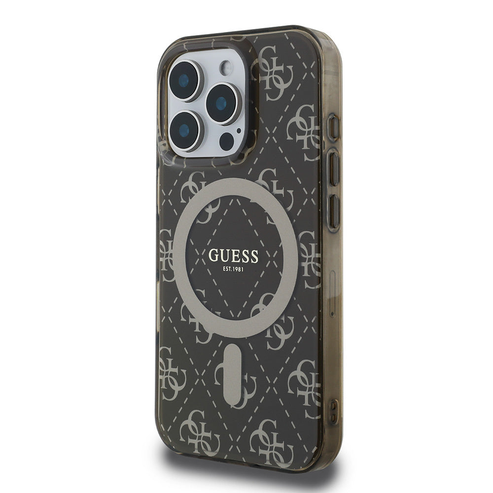 iPhone 16 Pro Kılıf Guess Orijinal Lisanslı M-safe Şarj Özellikli IML Baskılı Klasik Logolu 4G Desenli Kılıf