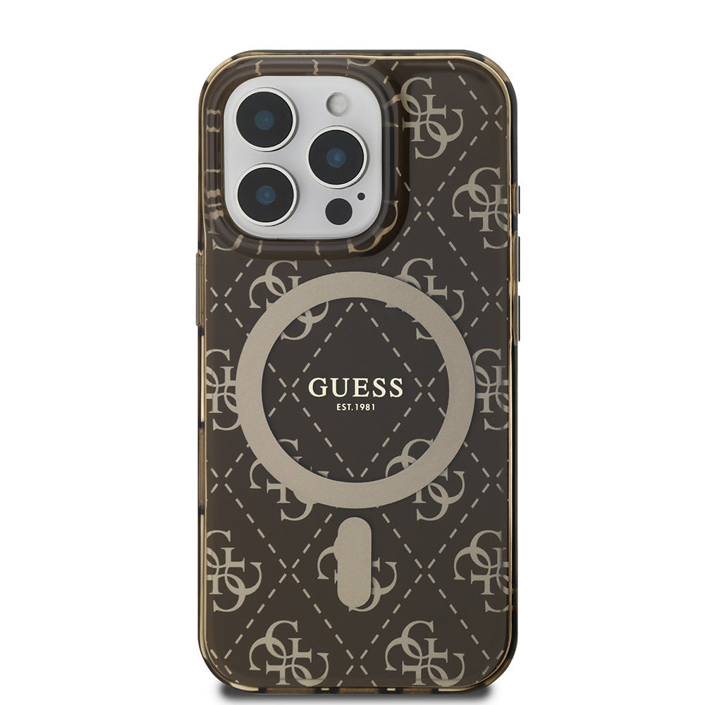 iPhone 16 Pro Kılıf Guess Orijinal Lisanslı M-safe Şarj Özellikli IML Baskılı Klasik Logolu 4G Desenli Kılıf
