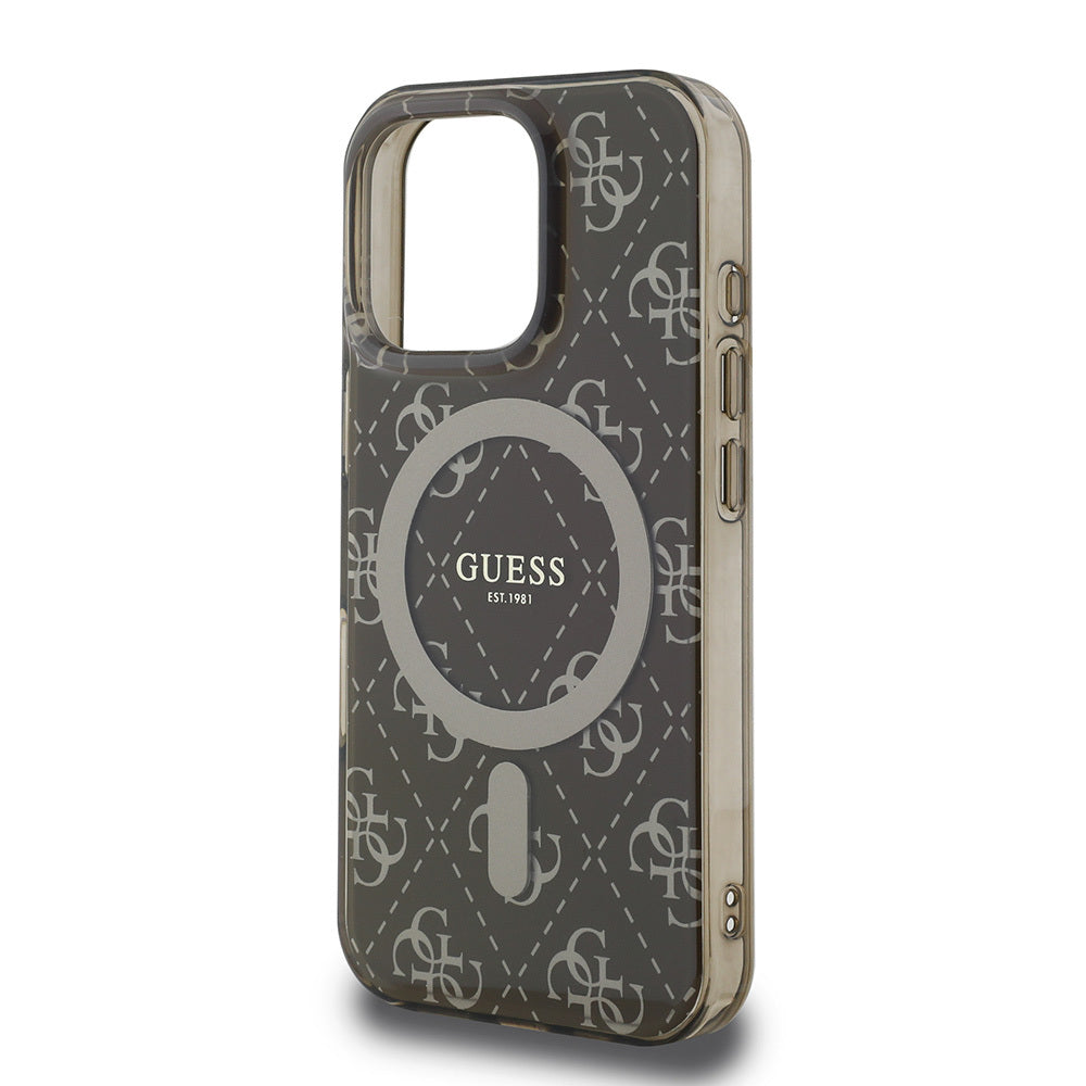 iPhone 16 Pro Kılıf Guess Orijinal Lisanslı M-safe Şarj Özellikli IML Baskılı Klasik Logolu 4G Desenli Kılıf