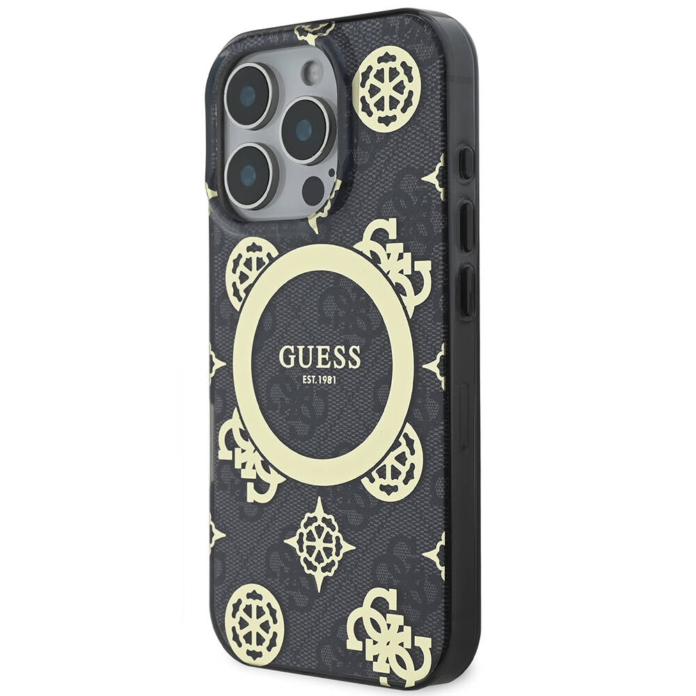 iPhone 16 Pro Kılıf Guess Orijinal Lisanslı M-safe Şarj Özellikli IML Peony ve 4G Desenli Klasik Logolu Kılıf