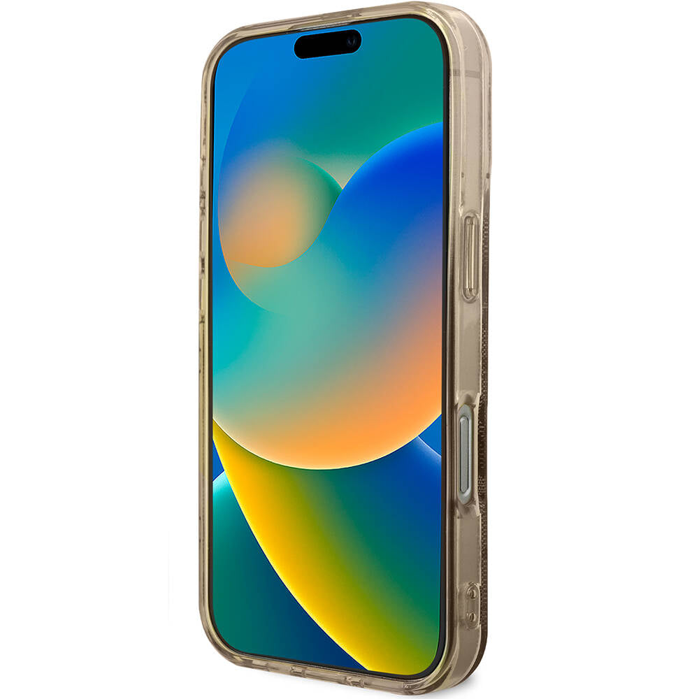 iPhone 16 Pro Kılıf Guess Orijinal Lisanslı M-safe Şarj Özellikli IML Peony ve 4G Desenli Klasik Logolu Kılıf