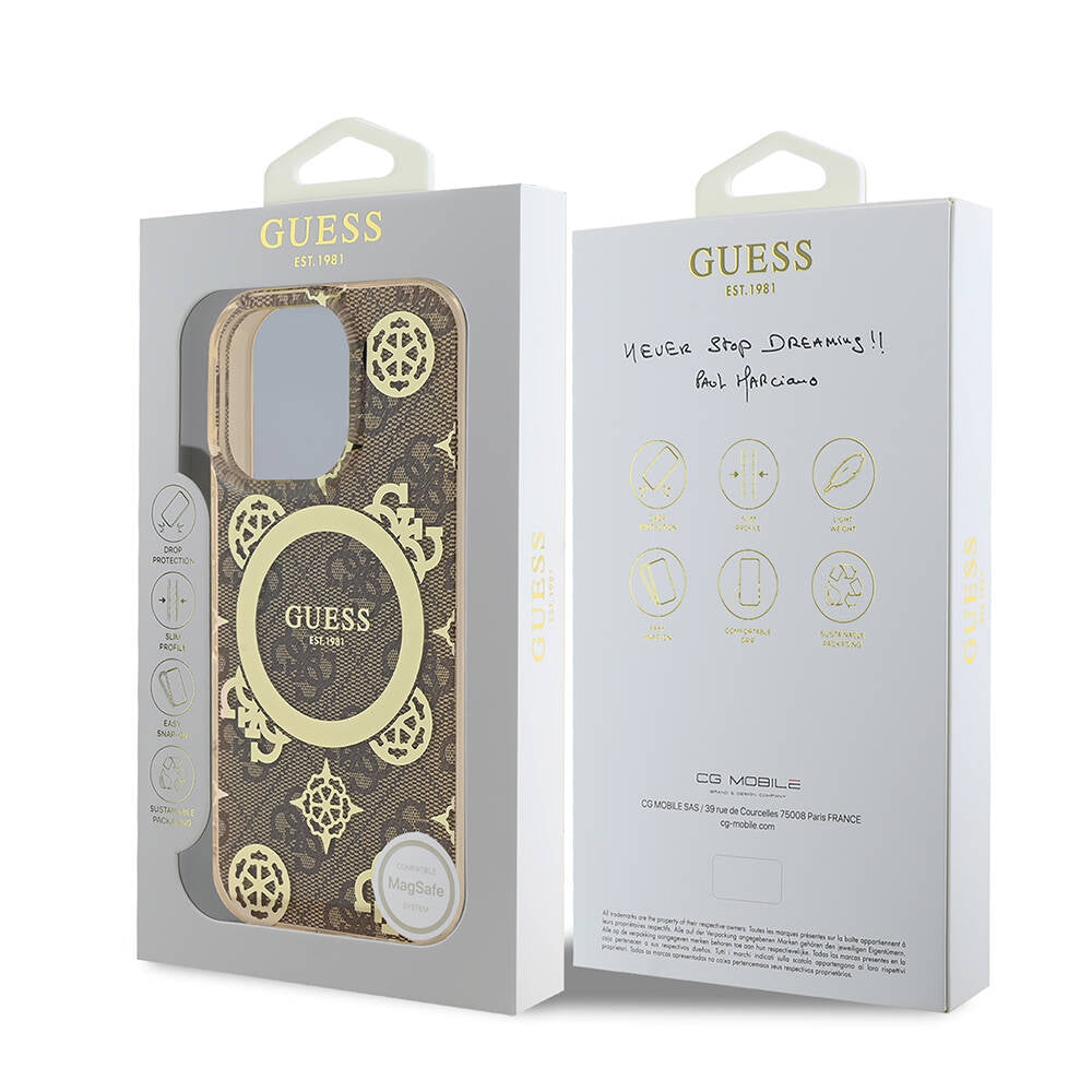 iPhone 16 Pro Kılıf Guess Orijinal Lisanslı M-safe Şarj Özellikli IML Peony ve 4G Desenli Klasik Logolu Kılıf