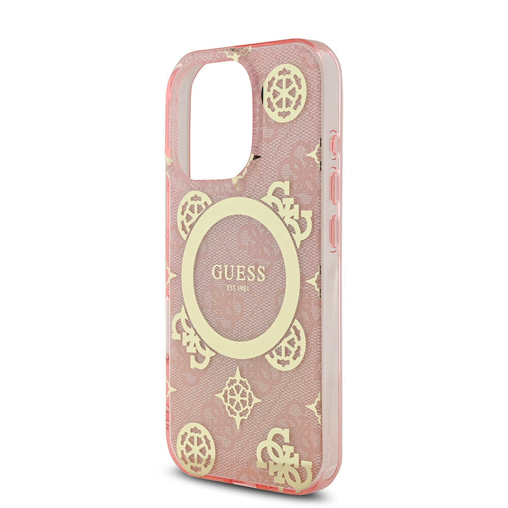 iPhone 16 Pro Kılıf Guess Orijinal Lisanslı M-safe Şarj Özellikli IML Peony ve 4G Desenli Klasik Logolu Kılıf