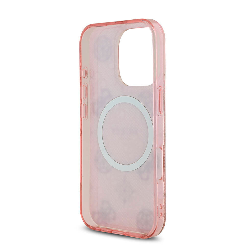 iPhone 16 Pro Kılıf Guess Orijinal Lisanslı M-safe Şarj Özellikli IML Peony ve 4G Desenli Klasik Logolu Kılıf