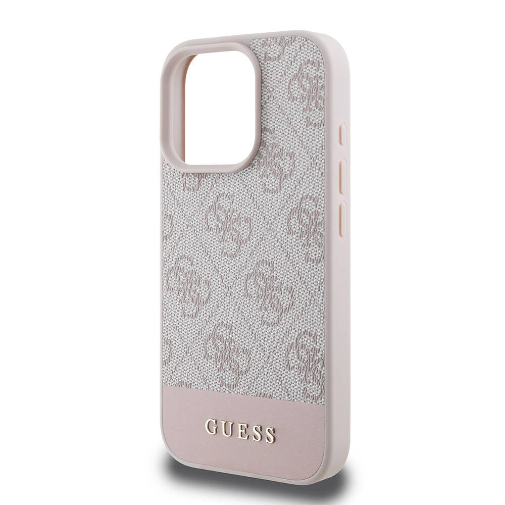 iPhone 16 Pro Kılıf Guess Orijinal Lisanslı M-safe Şarj Özellikli PU Deri Şerit Logo Dizaynlı Kılıf