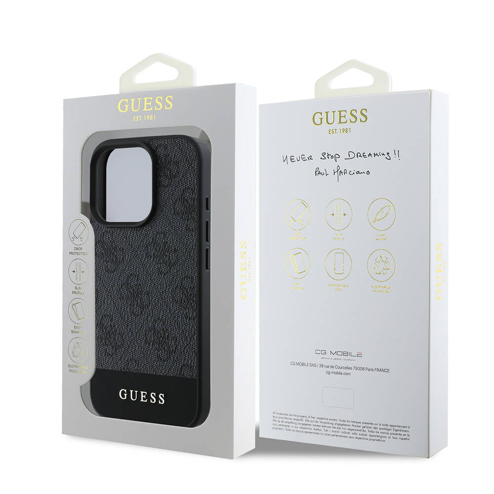 iPhone 16 Pro Kılıf Guess Orijinal Lisanslı M-safe Şarj Özellikli PU Deri Şerit Logo Dizaynlı Kılıf