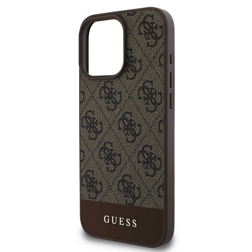 iPhone 16 Pro Kılıf Guess Orijinal Lisanslı M-safe Şarj Özellikli PU Deri Şerit Logo Dizaynlı Kılıf