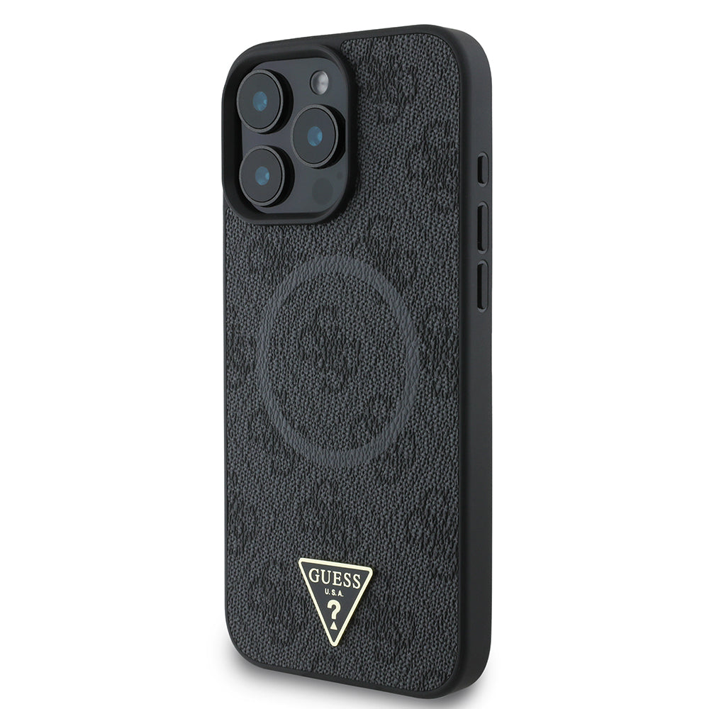 iPhone 16 Pro Kılıf Guess Orijinal Lisanslı M-safe Şarj Özellikli PU Üçgen Logo 4G Desenli Kılıf