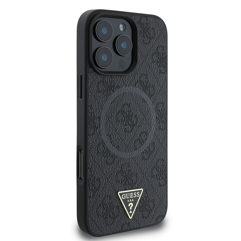 iPhone 16 Pro Kılıf Guess Orijinal Lisanslı M-safe Şarj Özellikli PU Üçgen Logo 4G Desenli Kılıf