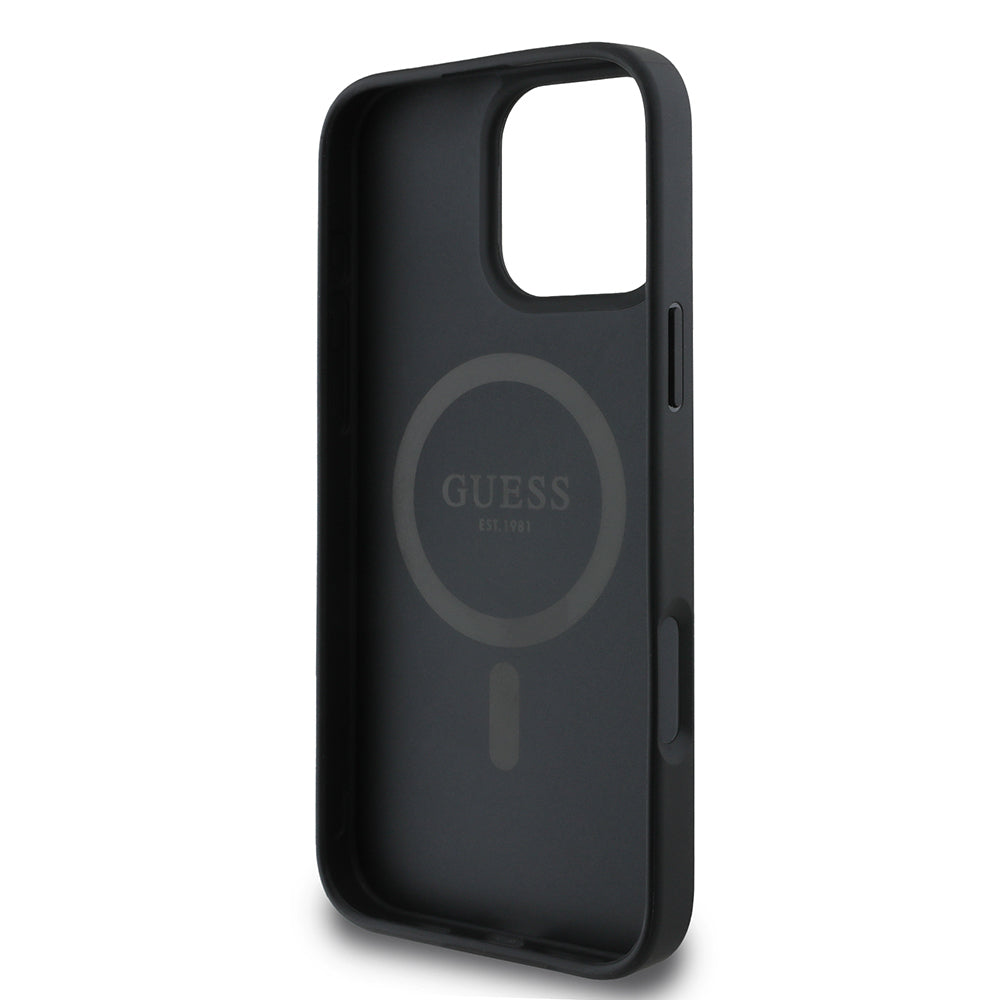 iPhone 16 Pro Kılıf Guess Orijinal Lisanslı M-safe Şarj Özellikli PU Üçgen Logo 4G Desenli Kılıf
