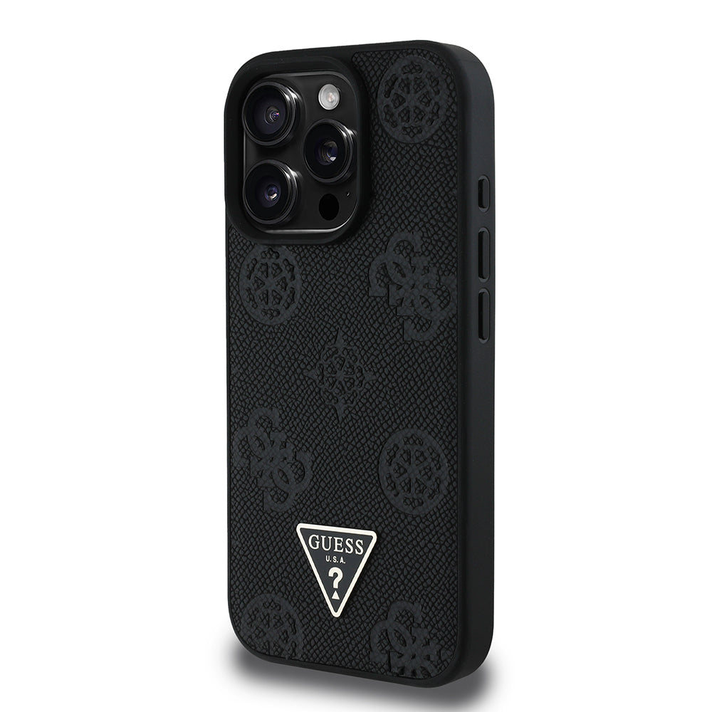iPhone 16 Pro Kılıf Guess Orijinal Lisanslı M-safe Şarj Özellikli Sıcak Baskılı Üçgen Logolu PU Deri Peony Kılıf