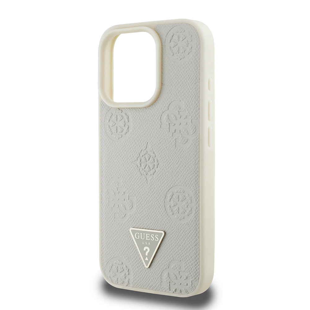 iPhone 16 Pro Kılıf Guess Orijinal Lisanslı M-safe Şarj Özellikli Sıcak Baskılı Üçgen Logolu PU Deri Peony Kılıf