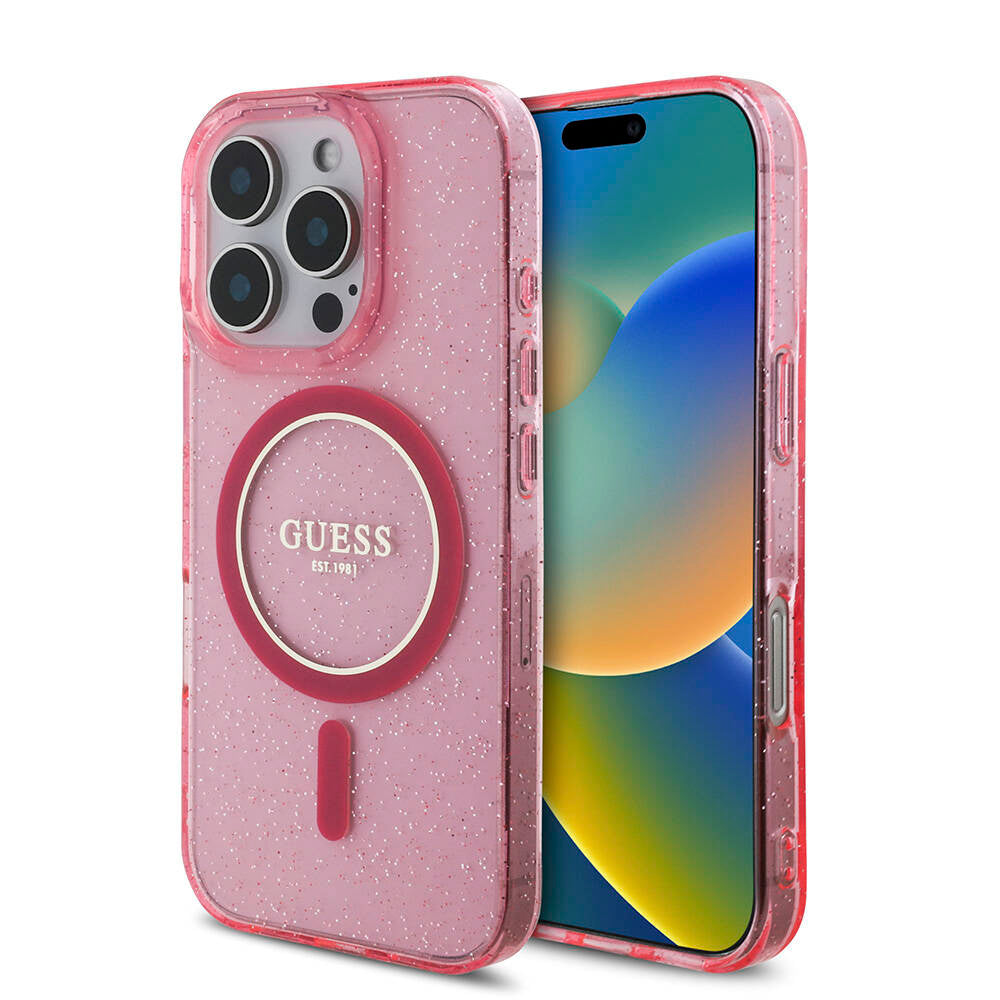 iPhone 16 Pro Kılıf Guess Orijinal Lisanslı M-safe Şarj Özellikli Simli Silikon İnci Bileklikli Kılıf