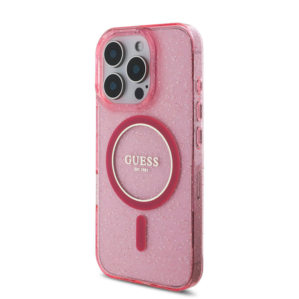 iPhone 16 Pro Kılıf Guess Orijinal Lisanslı M-safe Şarj Özellikli Simli Silikon İnci Bileklikli Kılıf