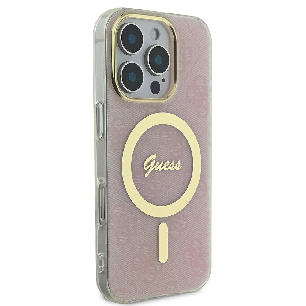 iPhone 16 Pro Kılıf Guess Orijinal Lisanslı M-safe Şarj Özellikli Yazı Logolu 4G Desenli Kılıf