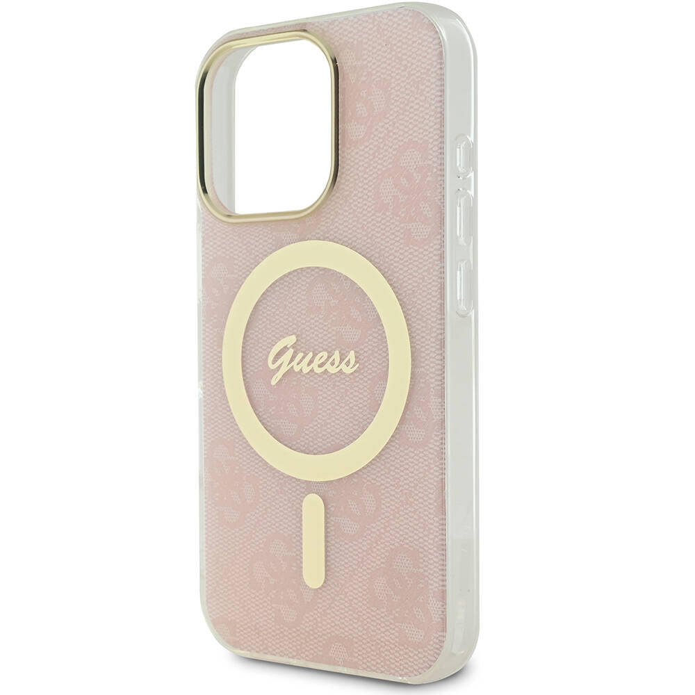 iPhone 16 Pro Kılıf Guess Orijinal Lisanslı M-safe Şarj Özellikli Yazı Logolu 4G Desenli Kılıf