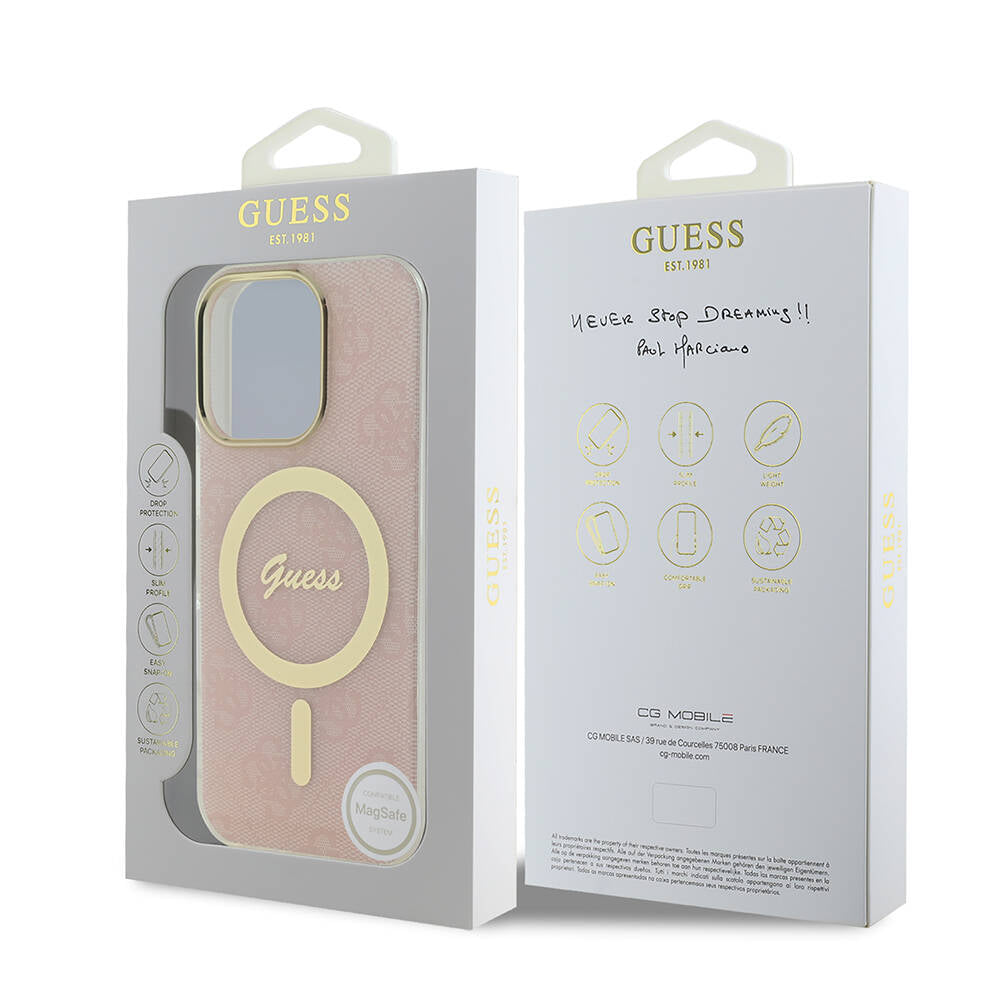 iPhone 16 Pro Kılıf Guess Orijinal Lisanslı M-safe Şarj Özellikli Yazı Logolu 4G Desenli Kılıf