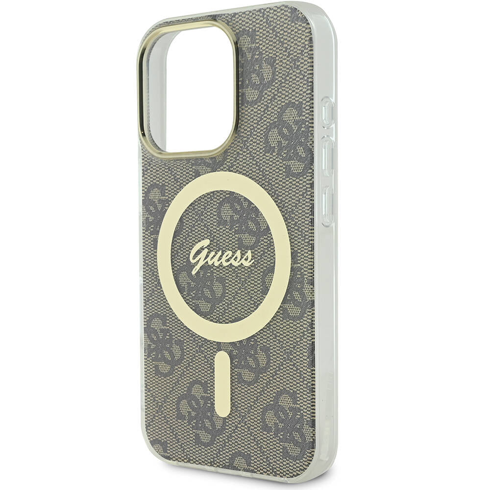 iPhone 16 Pro Kılıf Guess Orijinal Lisanslı M-safe Şarj Özellikli Yazı Logolu 4G Desenli Kılıf