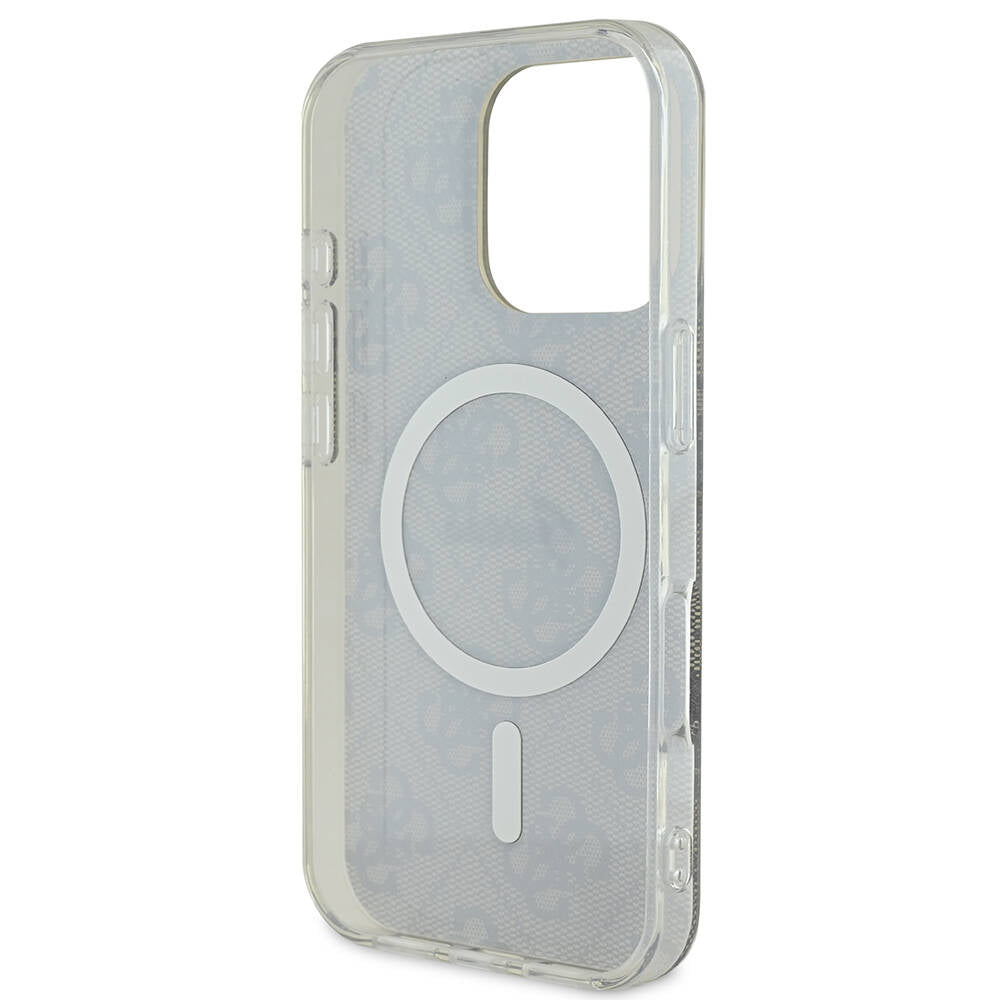 iPhone 16 Pro Kılıf Guess Orijinal Lisanslı M-safe Şarj Özellikli Yazı Logolu 4G Desenli Kılıf