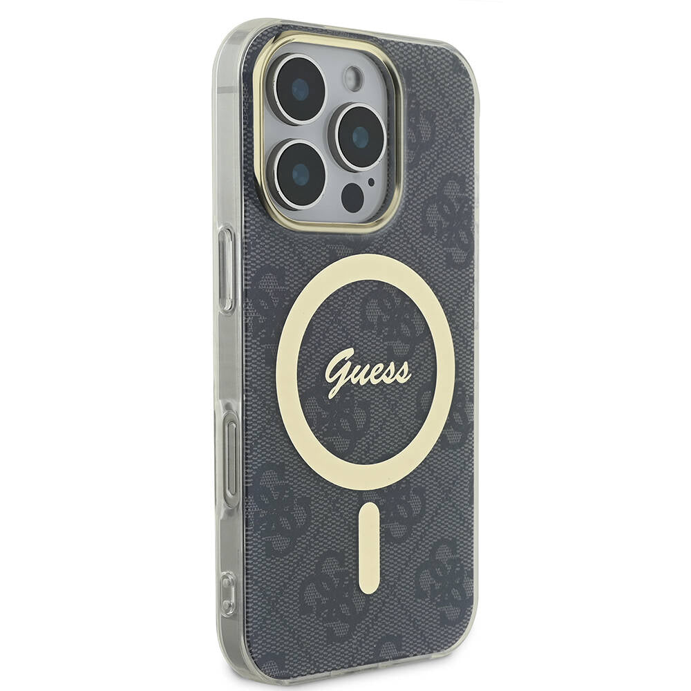 iPhone 16 Pro Kılıf Guess Orijinal Lisanslı M-safe Şarj Özellikli Yazı Logolu 4G Desenli Kılıf