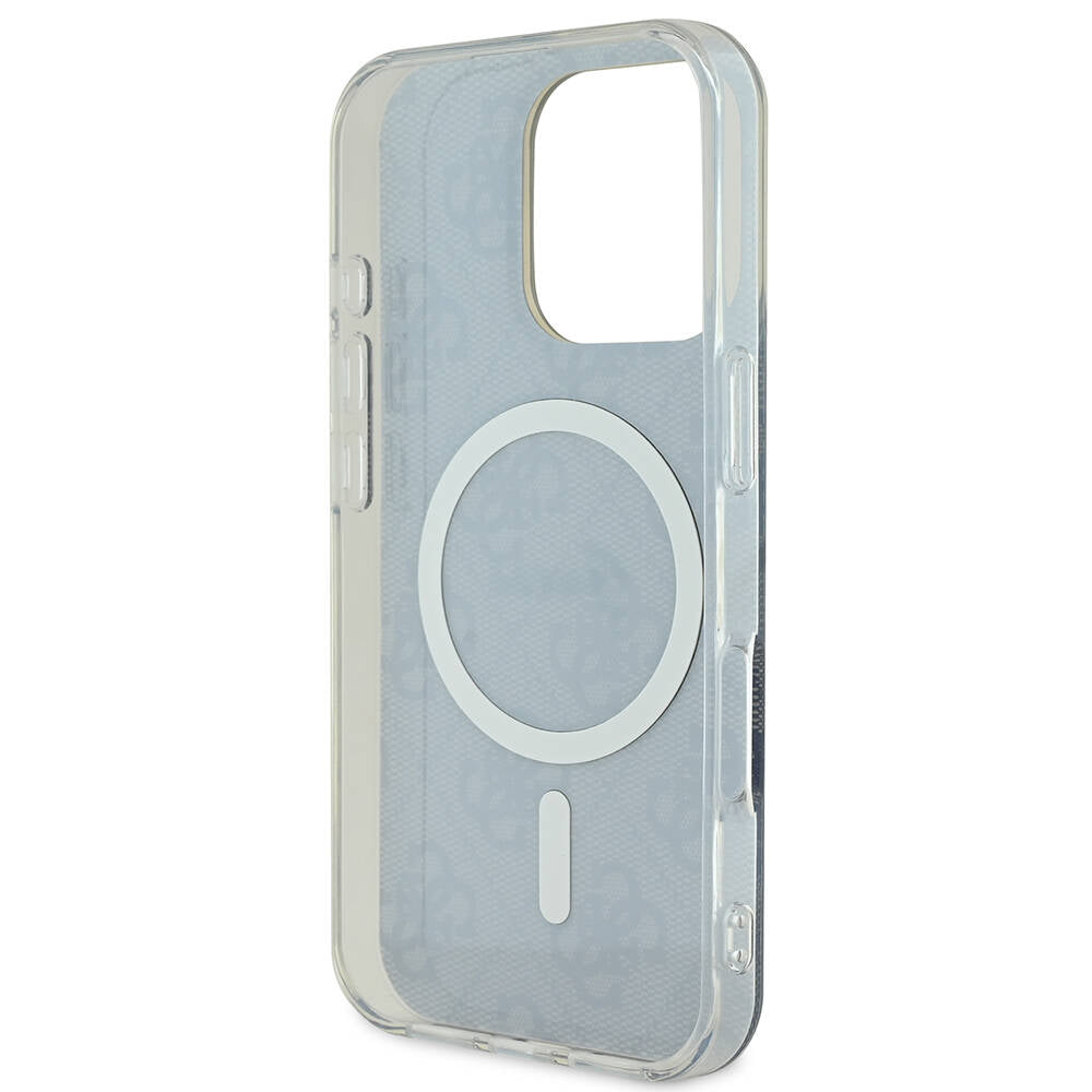 iPhone 16 Pro Kılıf Guess Orijinal Lisanslı M-safe Şarj Özellikli Yazı Logolu 4G Desenli Kılıf