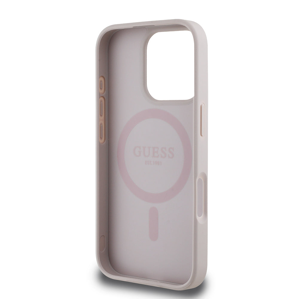 iPhone 16 Pro Kılıf Guess Orijinal Lisanslı M-safe Şarj Özellikli Yazı Logolu Circle Classic Kılıf