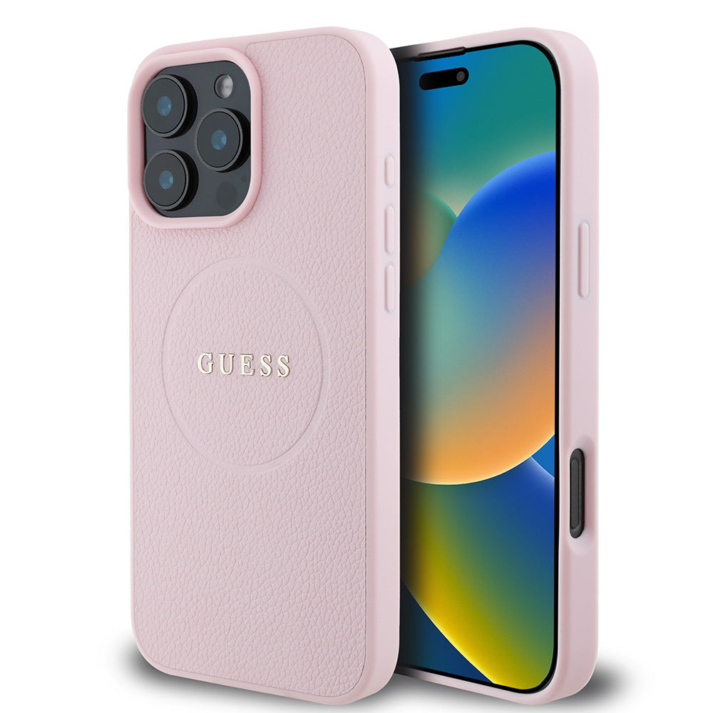 iPhone 16 Pro Kılıf Guess Orijinal Lisanslı M-safe Şarj Özellikli Yazı Logolu Grained Kılıf