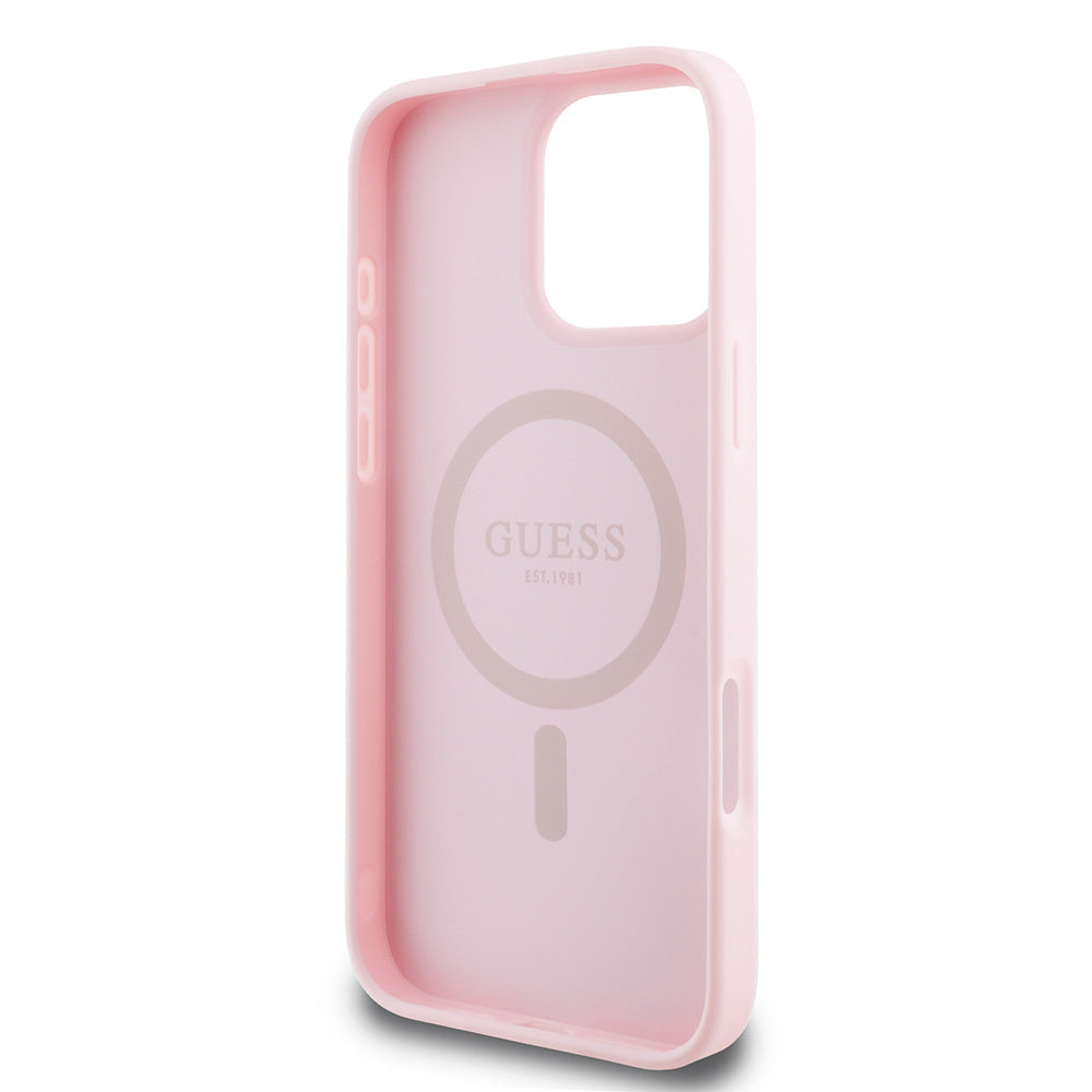 iPhone 16 Pro Kılıf Guess Orijinal Lisanslı M-safe Şarj Özellikli Yazı Logolu Grained Kılıf