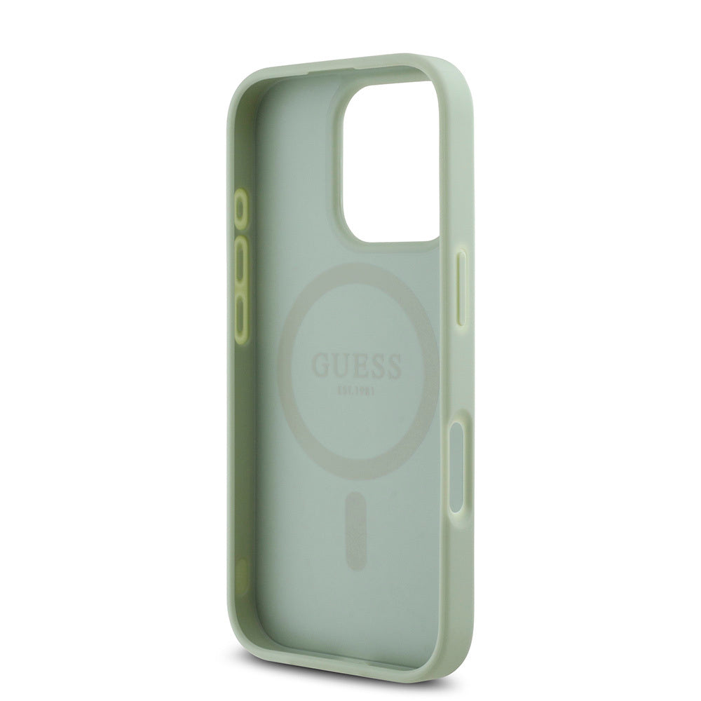 iPhone 16 Pro Kılıf Guess Orijinal Lisanslı M-safe Şarj Özellikli Yazı Logolu Grained Kılıf