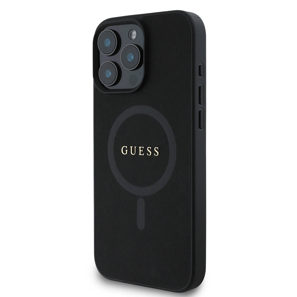 iPhone 16 Pro Kılıf Guess Orijinal Lisanslı M-safe Şarj Özellikli Yazı Logolu Saffiano Classic Kılıf