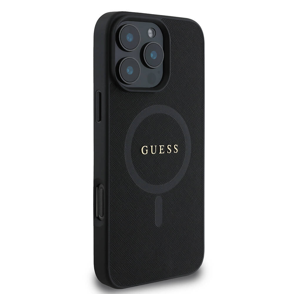 iPhone 16 Pro Kılıf Guess Orijinal Lisanslı M-safe Şarj Özellikli Yazı Logolu Saffiano Classic Kılıf